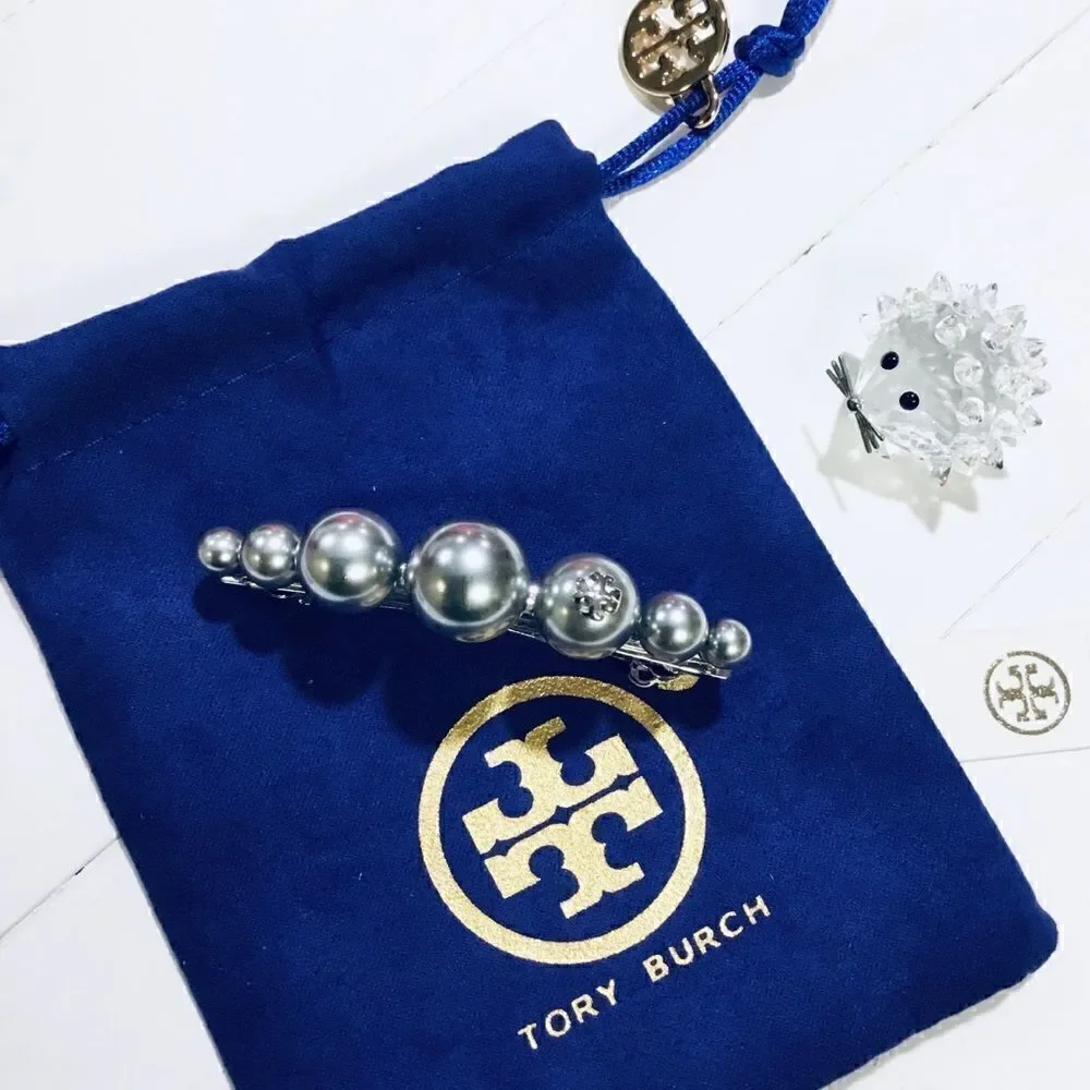 TORY BURCH KIRA SILVER PEARLS HAIR BARRETTE
